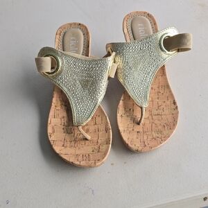 Rialto Gold Rhinestone Cork-Style Thong Sandals